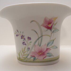 Andrea by Sadek Vase, floral with butterfly. Measures 4 in. tall X 5 in. wide
